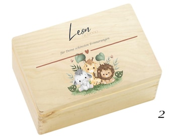 Personalized Baby Keepsake Box | Cute Safari Animals Memory Box | Baby Gift | Christening Gift | Birth Gift Idea | Wooden Box