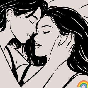 Afdrukbare kunst aan de muur lesbienne – Lijntekening LGBTQ-paar – Romantische minimalistische poster – Pride-huwelijkscadeau