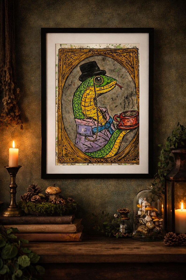 Dapper Snake Victorian Gentleman Snake Watercolor Print | Whimsical Tea Time Animal ...