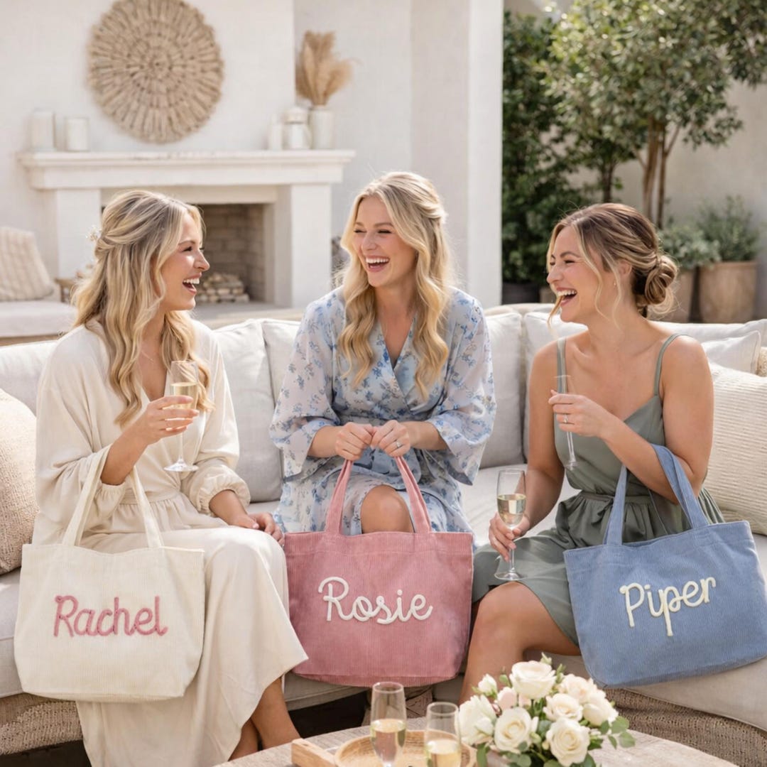 Personalized Bridesmaid Tote Bag, Custom Chenille Letter, Corduroy Work ...