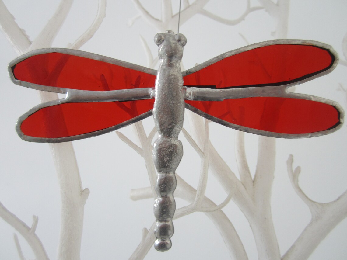 Dragonfly Stained Glass Suncatcher with pewter body and glass Etsy