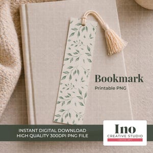 Leaves bookmark printable seamless pattern - hand drawn digital download - 300DPI