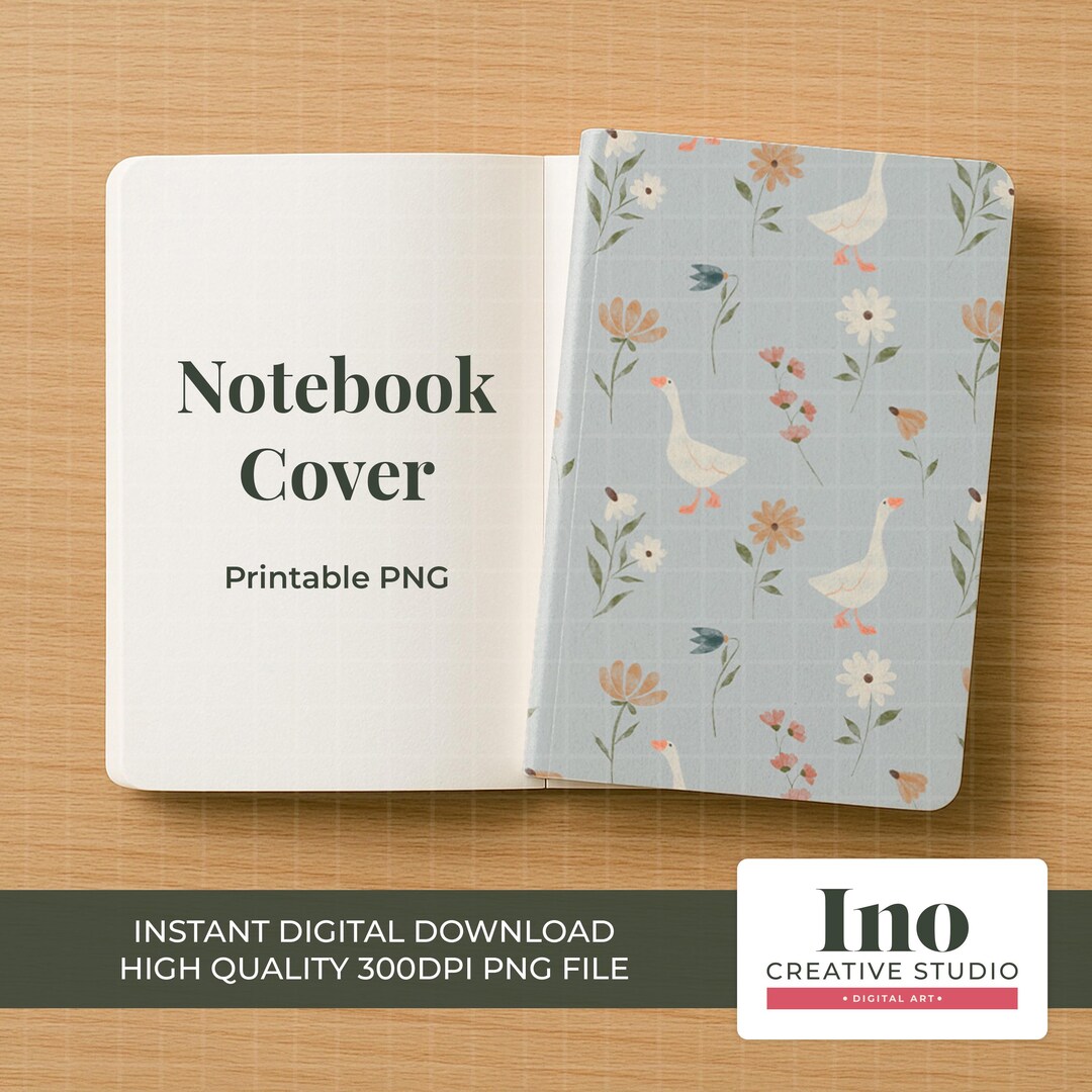 Notebook Goose Printable Blue Goose & Flowers Notebook Cover Pattern - Hand Drawn ...