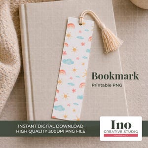 Whimsical sunshine rainbow bookmark printable seamless pattern - hand drawn digital download - 300DPI