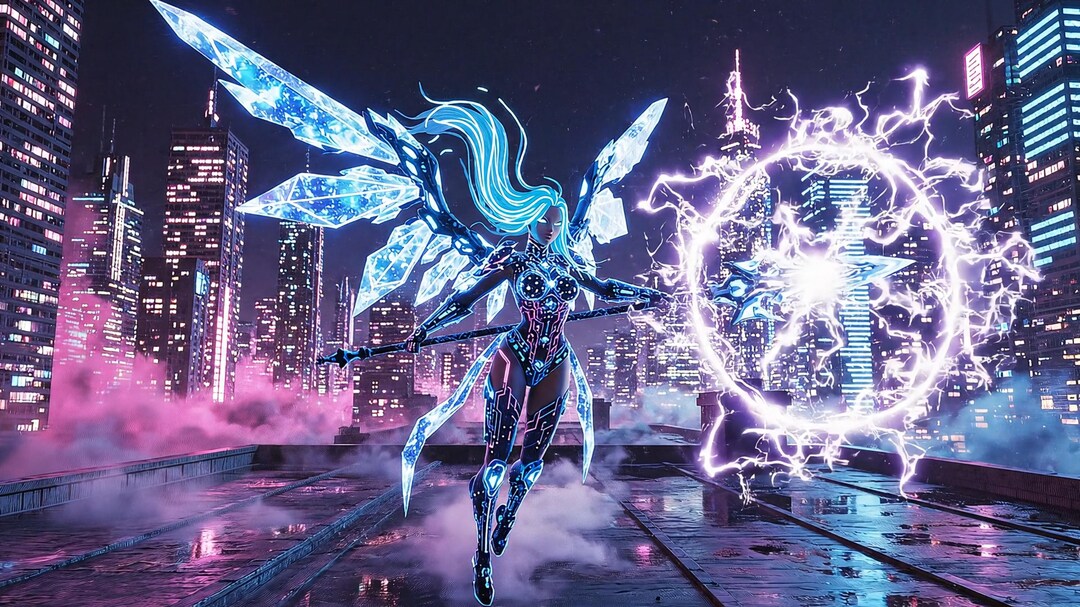 High Byte Angel Cyber Neon Angel – Rooftop Hover Loop (4K MP4) - Etsy