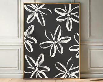 Black & White Floral Wall Art | Minimalist Flower Pattern Print | Modern Bedroom Decor