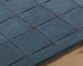 Molly Blue Handmade Tufted Woolen Area Rug for Bedroom Livingroom Office Kitchen Nursery Entryway Modern Rug 4x6 5x8 6x9 8x10 9x12