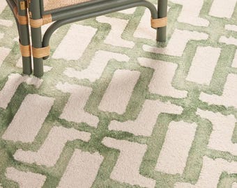 Anthropologie Marengo Green Handmade Tufted Wool Area Rug for Bedroom Livingroom Office Kitchen Nursery Entryway Modern Rugs