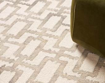 Anthropologie Marengo Taupe handgjord tuftad ullmatta för sovrum, vardagsrum, kontor, kök, barnrum, entré, moderna mattor,
