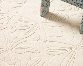 Anthropologie Sculpted Daisy Ivory Handmade Tufted Wool Area Rug for Bedroom Livingroom Office Kitchen Nursery Entryway Modern Rug Carpets,