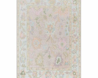 L.Pink Blue Soft Look Modern Oushak Rug Premium Wool Hand Knotted Turkish Inspired, CUSTOMIZE in any Size.#3399 Sophie