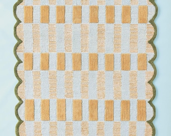 Anthropologie Matilda Goad Plaid Blue Handmade Tufted New Zealand Woolen Area Rug For Bedroom Livingroom Office