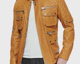 Lammfell Lederjacke Herren Handgefertigte Bikerjacke Maßgeschneiderte Oberbekleidung