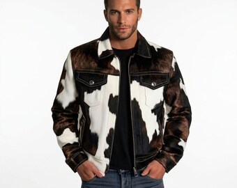 Herren Rindsleder Haar Lederjacke Handmade Vintage Western Biker Style Echtpelz Oberbekleidung
