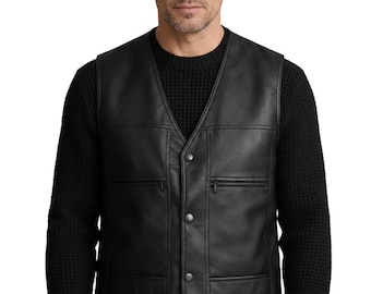 Herren Lederweste Handgefertigte schwarze Motorrad-Stil klassische Biker Reitweste