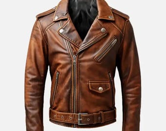 Herren Vintage Biker Braun Lederjacke Handmade Distressed Motorrad Belted Oberbekleidung
