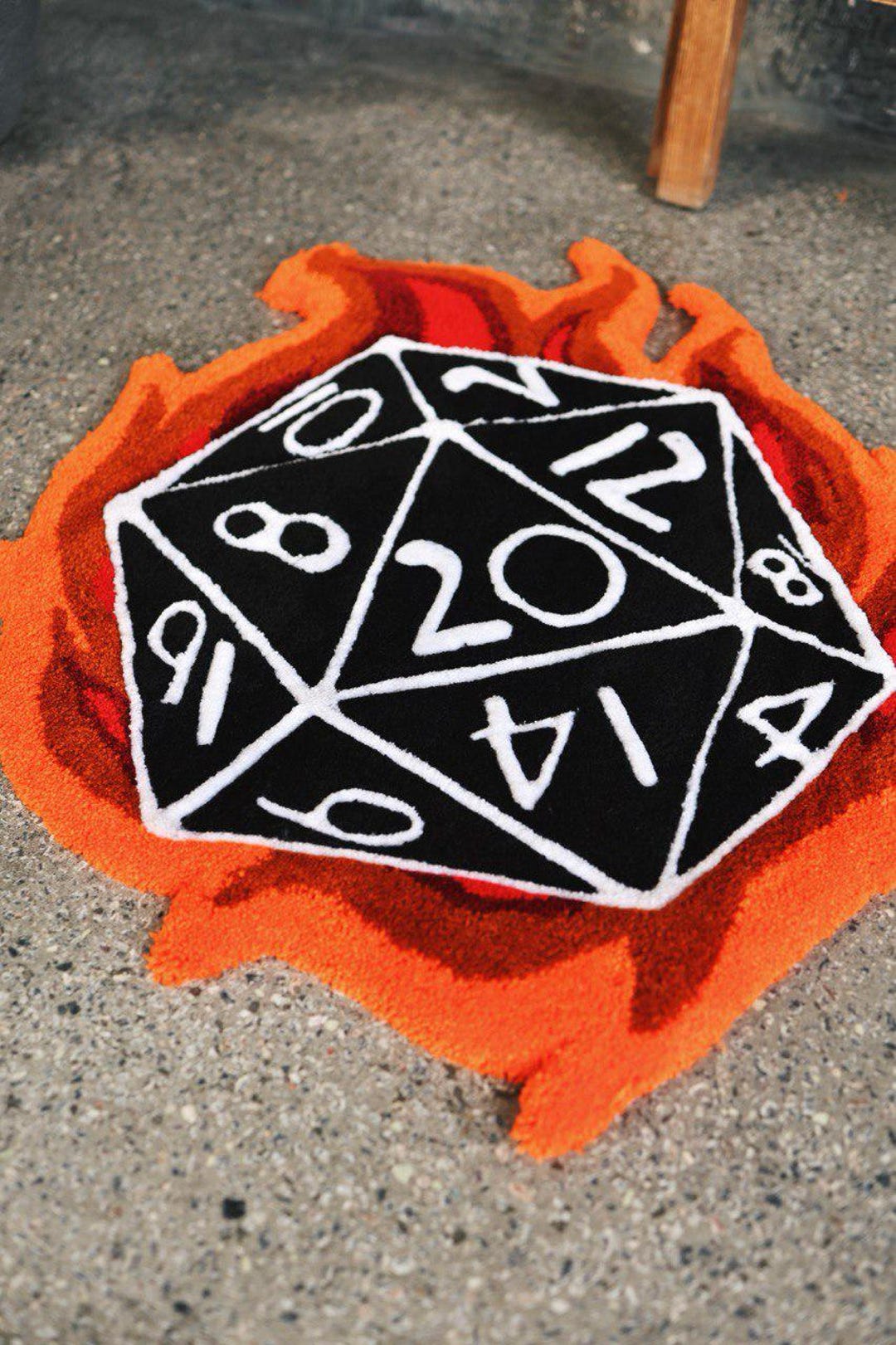 Rpg Rug Fiery D20 Dice Tufted Rug • Tabletop RPG Gaming Carpet • Handmade ...
