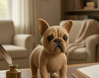 フレンチブルドッグのかぎ針編みパターン：シェニールあみぐるみ犬