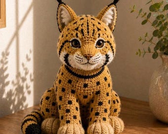 タフス編みの編みぐるみパターン、編みぐるみのオオヤマネコ、大きな猫