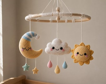 Baby Mobile Crochet Pattern Bundle | Sun Moon Cloud Amigurumi | Nursery Hanging Decor PDF | Digital Download