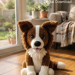 Realistic Border Collie Amigurumi Pattern, Crochet Dog PDF, Fluffy Puppy Plush Pattern, Lifelike Farm Dog DIY Tutorial