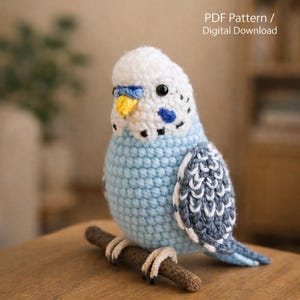 Realistisch gehaakt parkietpatroon (pdf) – amigurumi parkiet knuffel – zelfstudie blauwe grasparkiet papegaai – DIY dierendecoratie cadeau
