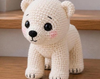 Realistyczny wzór szydełkowy amigurumi niedźwiedzia polarnego w formacie PDF, szczegółowy samouczek wykonania pluszowej zabawki, leśne zwierzątko DIY, wzór szydełkowy, natychmiastowe pobranie