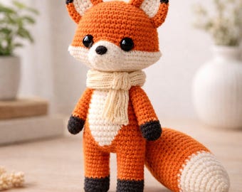 Amigurumi renard au crochet fait main - Jolie poupée renard avec écharpe, peluche faite main, décoration de chambre d'enfant, cadeau pour enfants