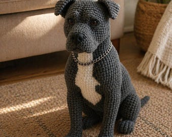 Realistic Pitbull Amigurumi Crochet Pattern, Lifelike Dog Toy PDF (Digital Download)