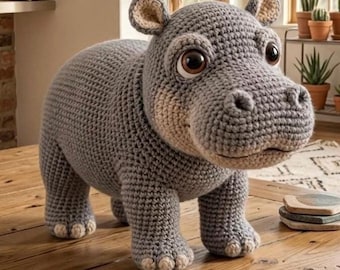 Hippo Crochet PDF Pattern – Realistic Amigurumi Hippopotamus with Detailed Instructions, Handmade Toy for Kids, Instant Digital Download