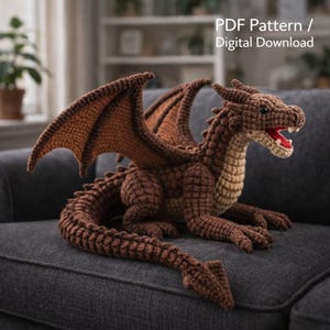 Intermediate Crochet Dragon Pattern PDF – Realistic Amigurumi Tutorial – DIY Mythical Creature Plush Toy – Stuffed Animal