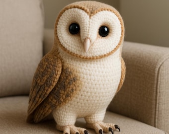 Realistic Barn Owl Amigurumi Crochet Pattern • Lifelike Owl Plush Toy PDF • Handmade Stuffed Bird Pattern • Crochet Woodland Animal Decor