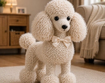 Realistic Poodle Crochet Pattern, Standing Amigurumi Dog Toy PDF