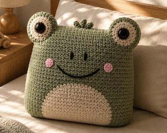 Frog Pillow Crochet PDF Pattern – Adorable Bedroom Decor for Little Ones, Detailed Instructions, Instant Digital Download