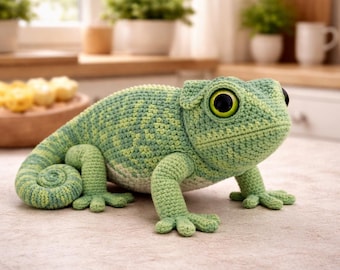 PDF motif caméléon au crochet, amigurumi caméléon, reptile au crochet, lézard amigurumi, motif animal, jouet numérique au crochet, cadeau fait main bricolage