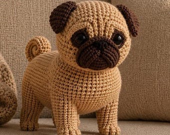 Crochet Pug Pattern PDF for a Cute Amigurumi Dog, Easy Step by Step DIY Project with Instant Digital Download, Perfect for Kids Room Decor