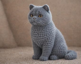 Chat British Shorthair au crochet, motif PDF, chat Amigurumi, chat au crochet réaliste, motif chaton, peluche pour chat, cadeau pour amoureux des chats DIY