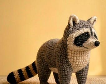Raton laveur motif au crochet PDF, raton laveur Amigurumi, peluche réaliste, jouet de décoration pour chambre d'enfant, animal au crochet, téléchargement immédiat, cadeau fait main bricolage