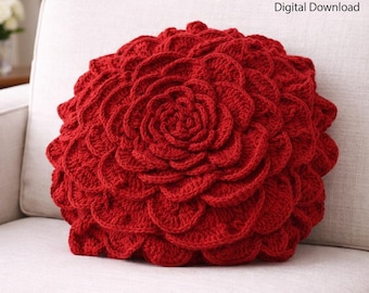 Coussin rose au crochet, motif PDF, coussin de coussin fleurs, décoration florale au crochet, coussin fleur amigurumi, cadeau de décoration d'intérieur pour elle, téléchargement numérique