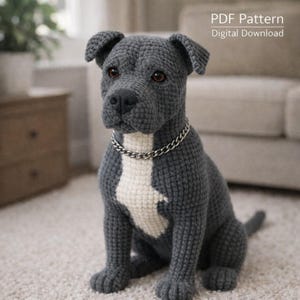 Realistic Pitbull Amigurumi Pattern, Staffy Crochet Dog PDF, Lifelike American Bully Toy Tutorial, Detailed Crochet Dog Pattern