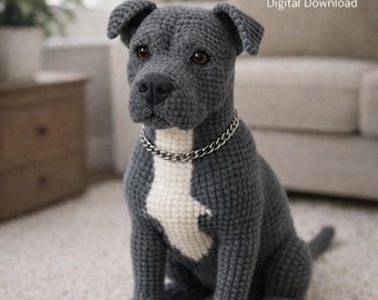 Realistic Pitbull Amigurumi Crochet Pattern, Lifelike Dog Toy PDF (Digital Download)