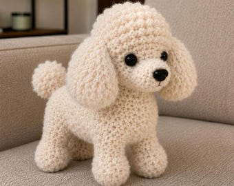 Crochet Poodle Pattern PDF for a Cute Amigurumi Dog, Elegant Plush Toy with Bow, Easy DIY Project, Instant Download