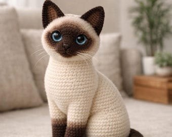 Handmade Amigurumi Siamese Cat | Decorative Crochet Cat Toy | Home & Kitchen Decor | Gift Idea