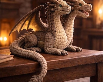 Crochet Two Headed Dragon Pattern PDF Digital Download for a Detailed Amigurumi Dragon, Fantasy Plush Toy, Step by Step DIY Guide