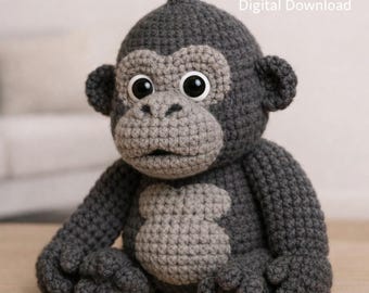Realistic Gorilla Amigurumi Crochet Pattern PDF – Detailed Monkey Toy Tutorial, Jungle Animal Plush DIY, Crochet Ape Pattern for Gift Makers