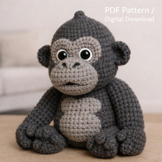 Realistic Gorilla Amigurumi Crochet Pattern PDF – Detailed Monkey Toy Tutorial, Jungle Animal Plush DIY, Crochet Ape Pattern for Gift Makers
