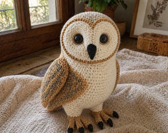 Realistic Barn Owl Amigurumi Crochet Pattern • Lifelike Owl Plush Toy PDF • Handmade Stuffed Bird Pattern • Crochet Woodland Animal Decor