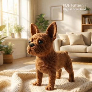 Patrón de bulldog francés amigurumi en PDF: perro realista de crochet, tutorial de peluche de bulldog francés, descarga digital de perro DIY