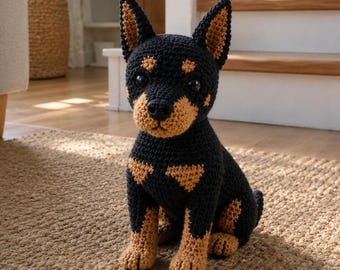 Doberman Amigurumi Dog Crochet Pattern PDF, Realistic Dog Plush Toy, Guard Dog Crochet, Lifelike Dog Pattern, DIY Crochet Animal Gift