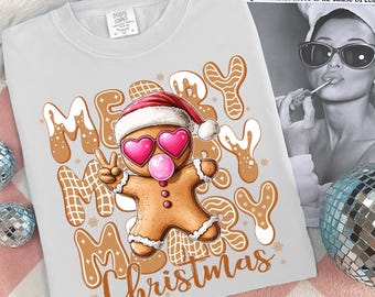 Frohe Weihnachten Lebkuchen PNG, Retro Lebkuchenmann mit Weihnachtsmütze, Candy Cane Cookie Sublimationsdesign, Urlaub Digital Download